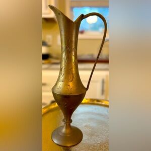 Vintage Etched Brass Pitcher Bud Vase Made in India 6”